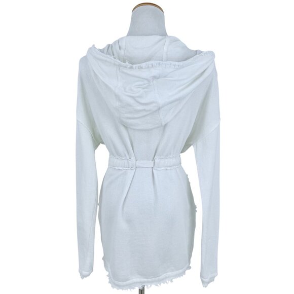 Free People Ivory White French Terry Boho Oversized Hooded Wrap Cardigan Jacket - Picture 13 of 16